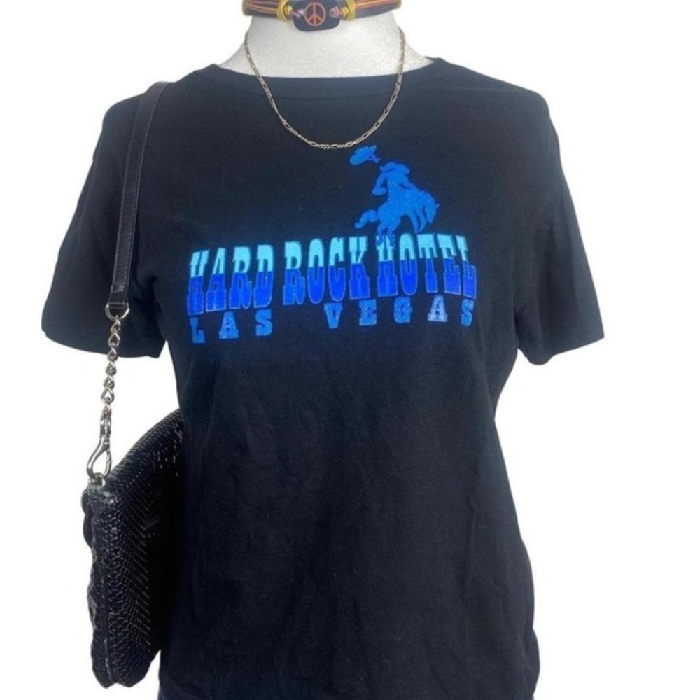 Hard Rock Hotel‎ Las Vegas Tee Womens Medium Black Graphic T-Shirt Y2K Vintage